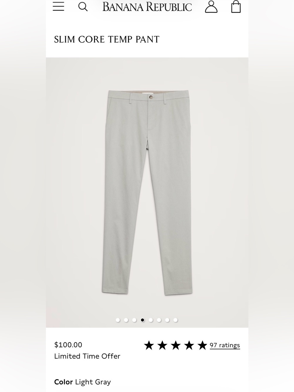 Banana Republic Slim Core Temp Pant Light Gray 35x32